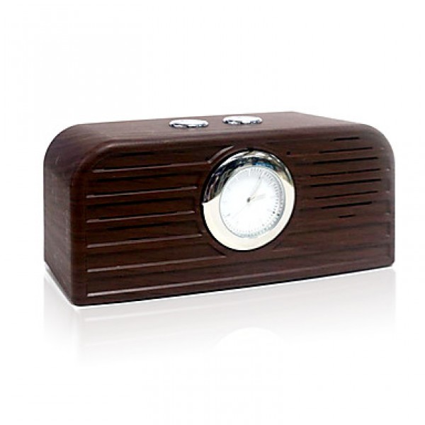 Wood Grain Retro Watch Bluetooth Speaker Fashion Design FM Raido Speaker Support TF Card with A Watch Time Display