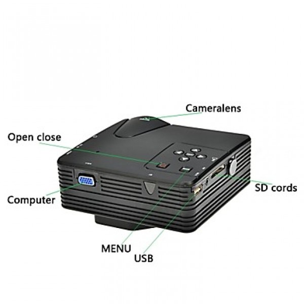 Full HD  Mini VGA (640x480) LCD Image System Multimedia LED Projector with AV/VGA/SD/USB/HDMI Slots(H80)  